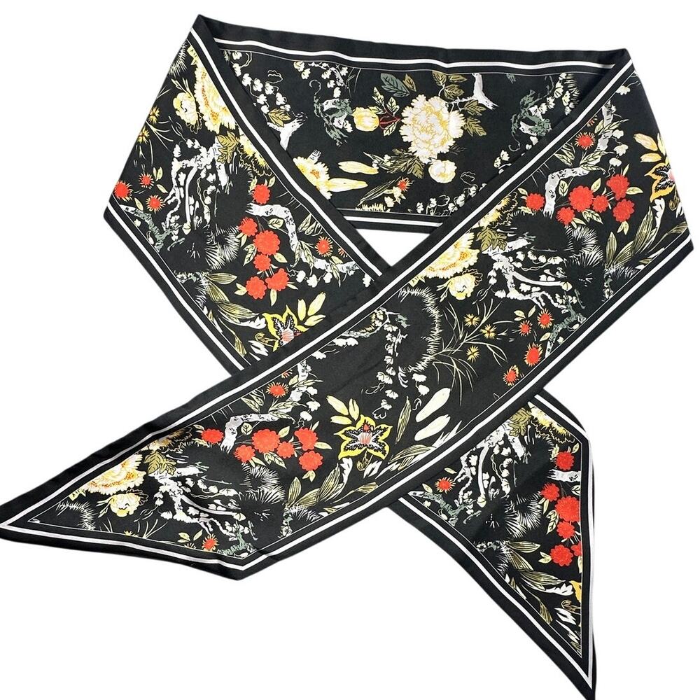 Floral Print Twilly Scarf for Handbag Accessory or Neck Scarf